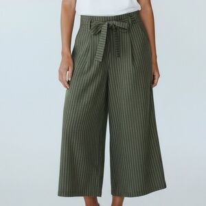 Cropped Olive Green Pinstripe Palazzo Pants